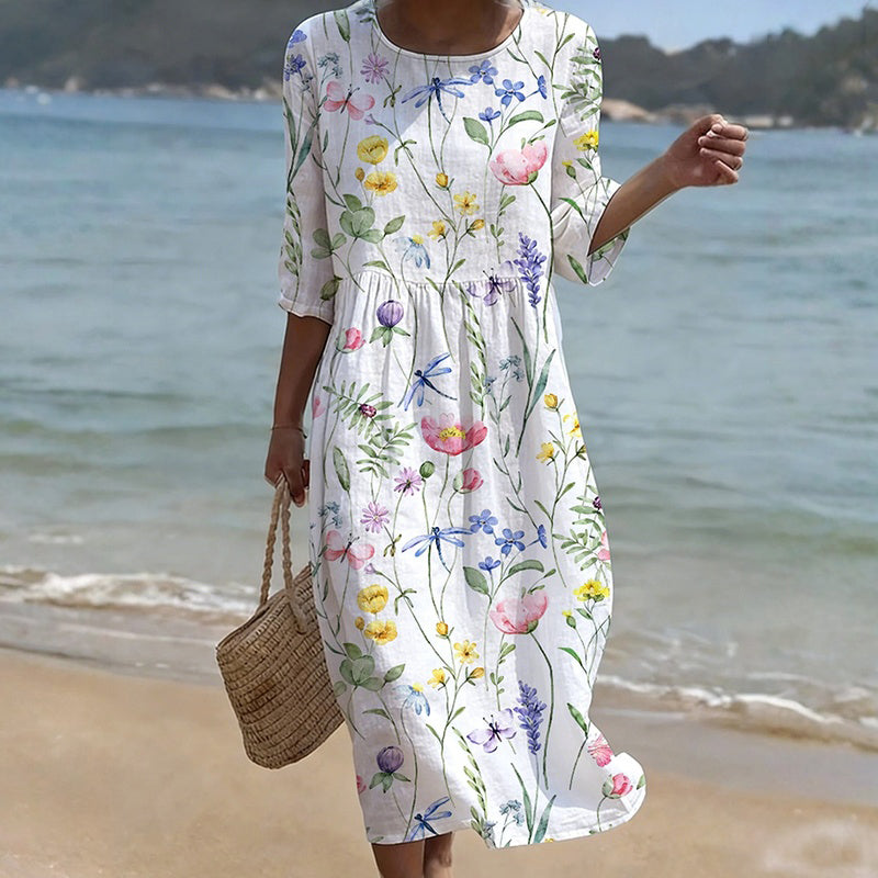 Vestito bianco con fiori vintage