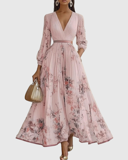 Elegante abito lungo con scollo a V
