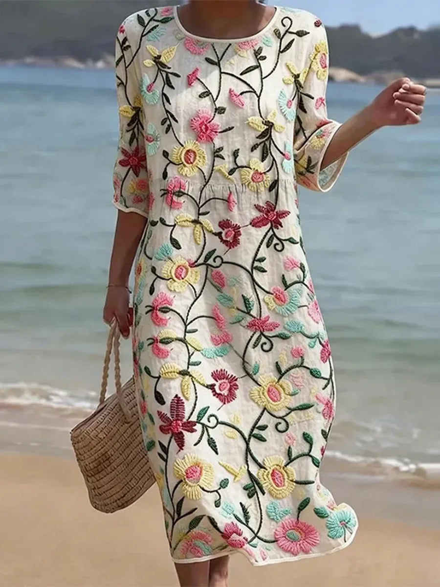 Vestito bianco vintage con stampa floreale