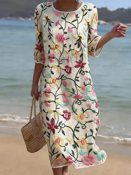 Vestido blanco vintage con estampado floral
