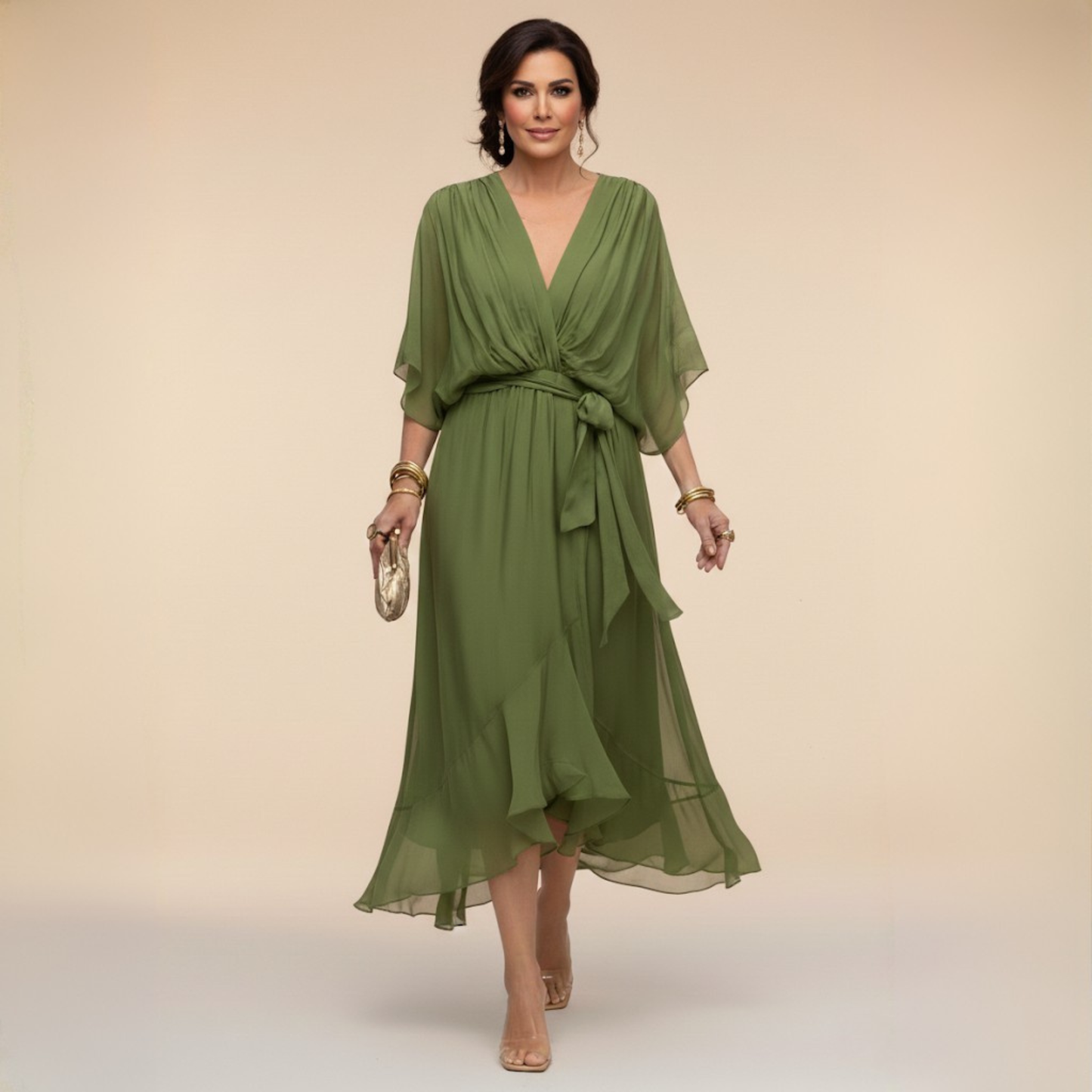 Abito da donna in chiffon con scollo a V