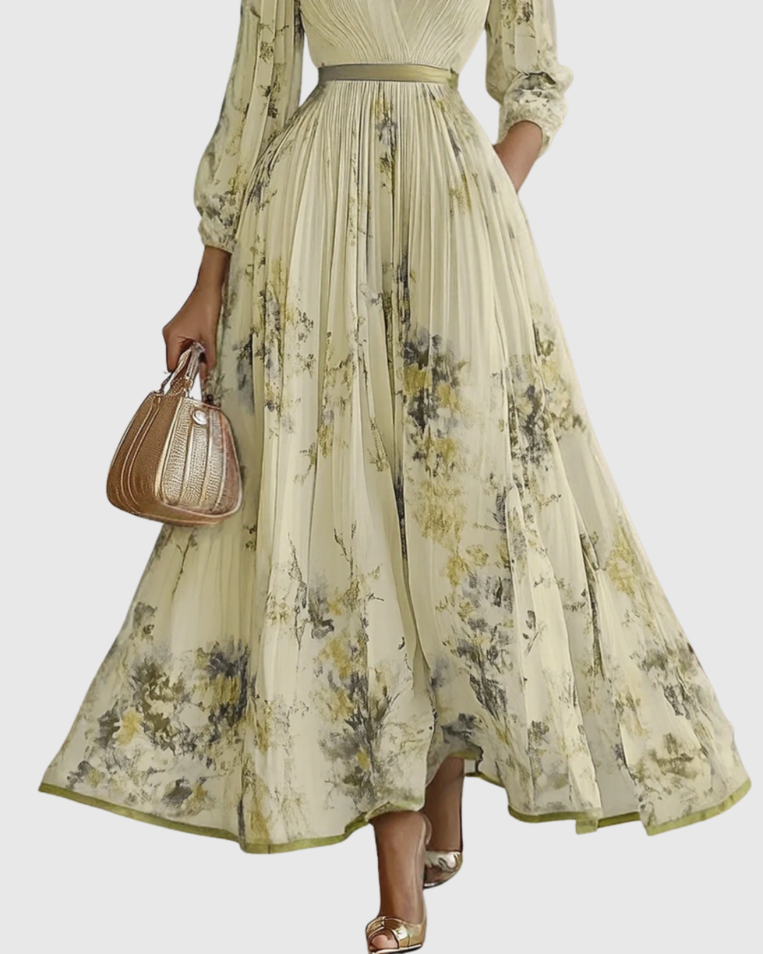 Elegante abito lungo con scollo a V