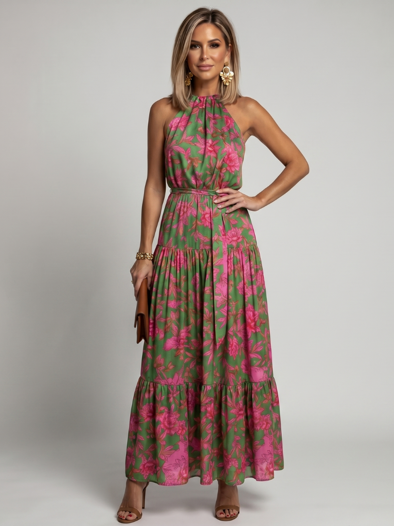 Abito midi con scollo all'americana drappeggiato