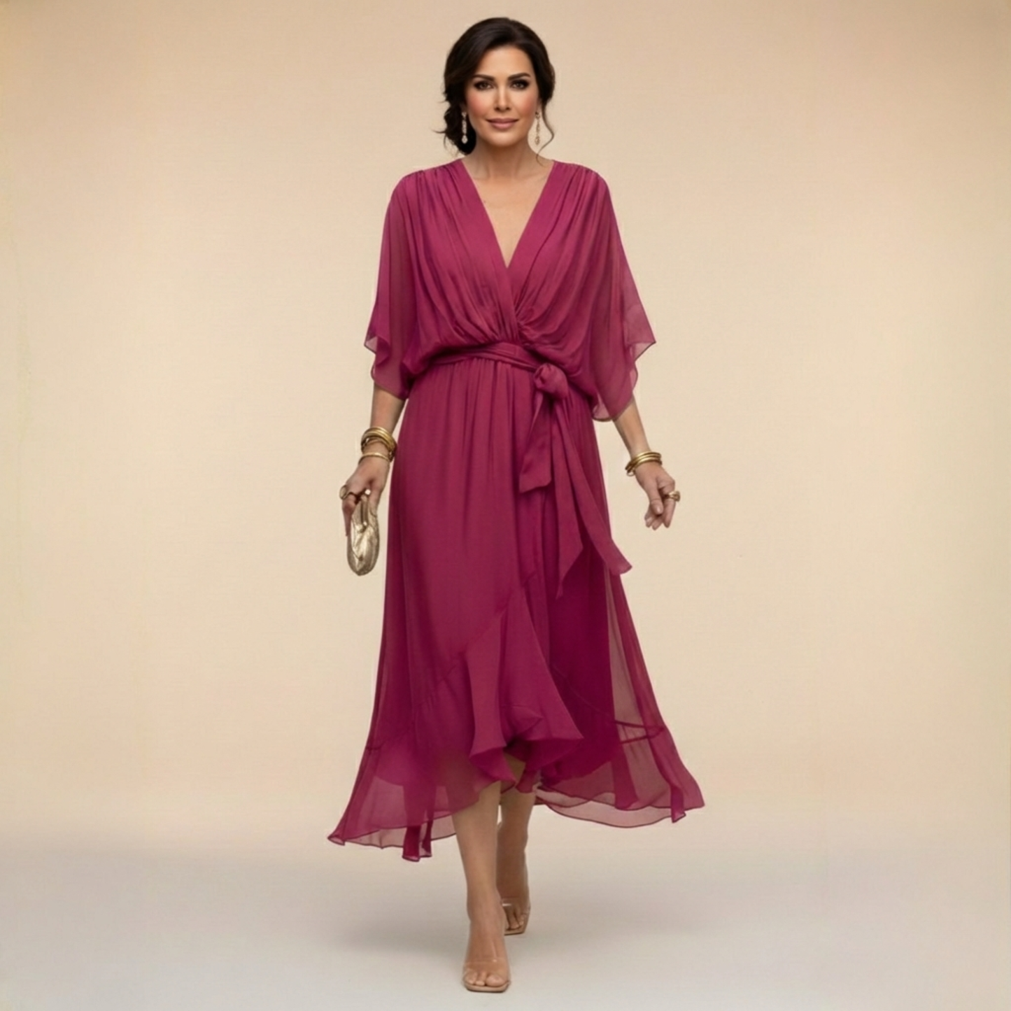 Abito da donna in chiffon con scollo a V