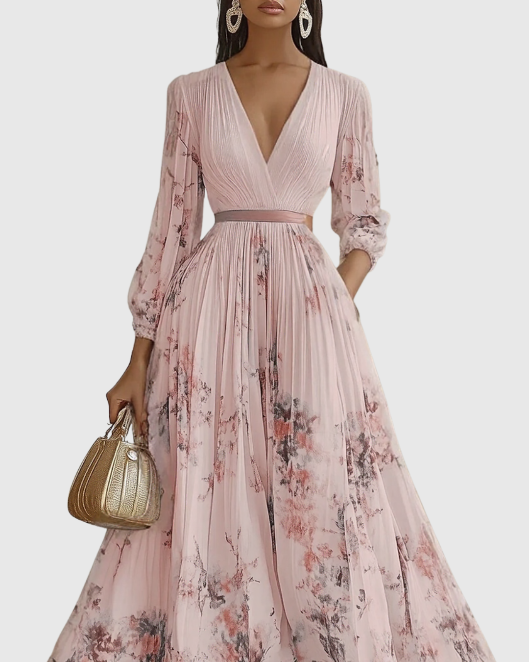 Elegante abito lungo con scollo a V