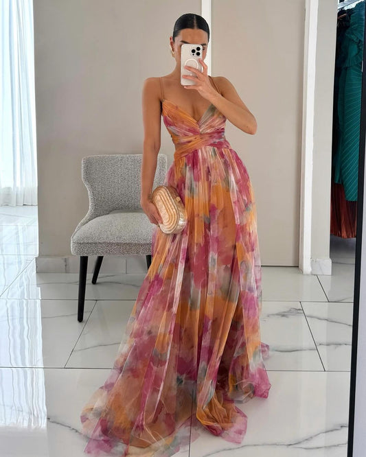 Vestito lungo con stampa floreale