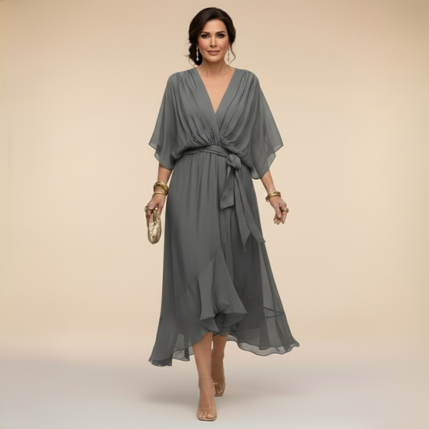 Abito da donna in chiffon con scollo a V