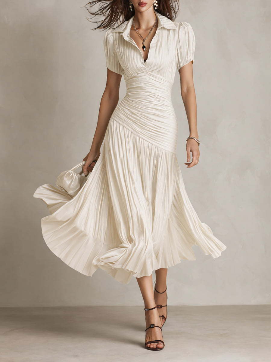 Vestido Midi Bodycon de Satén Plisado a Rayas Retro