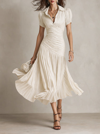 Vestido Midi Bodycon de Satén Plisado a Rayas Retro