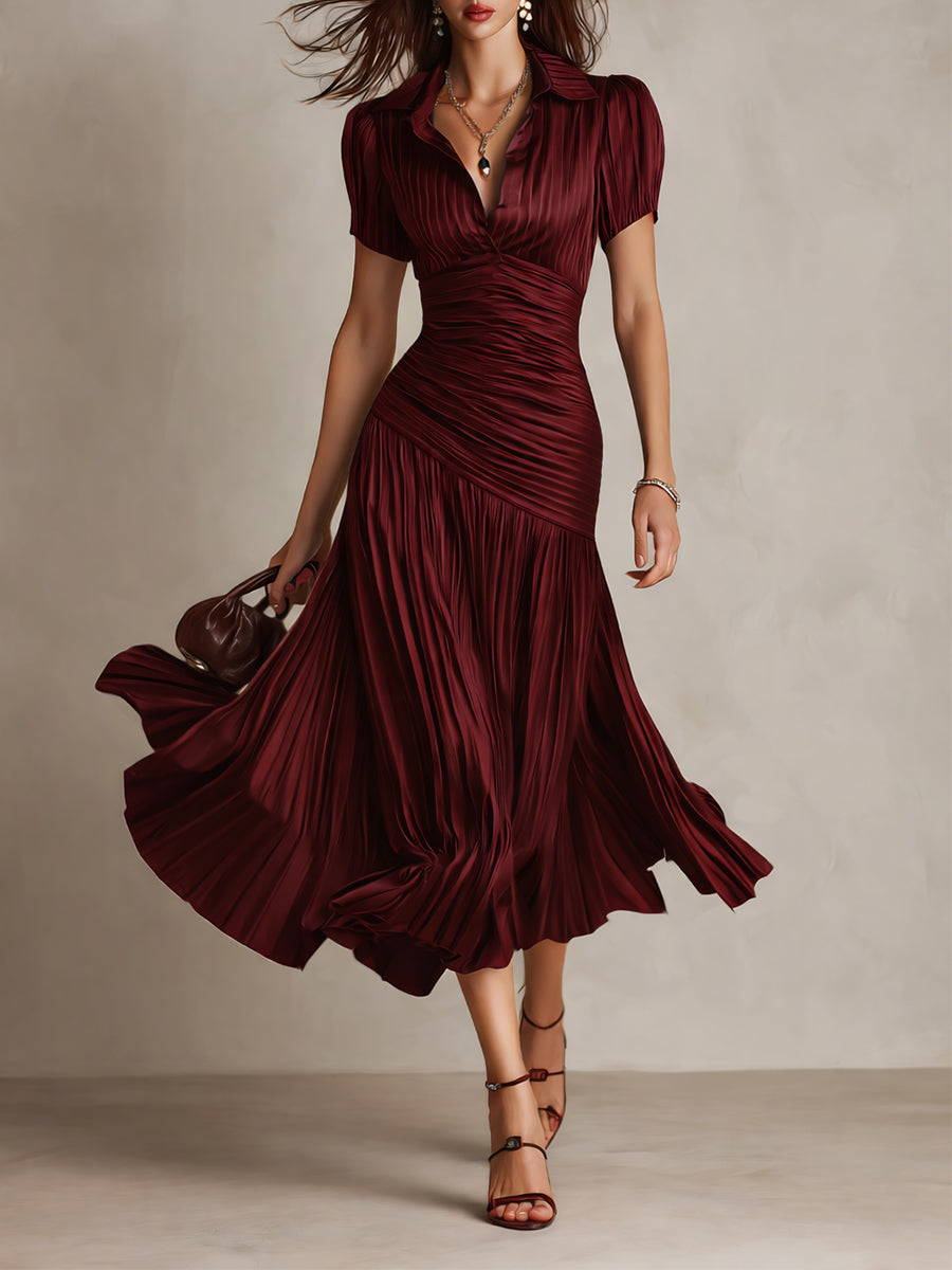 Vestido Midi Bodycon de Satén Plisado a Rayas Retro