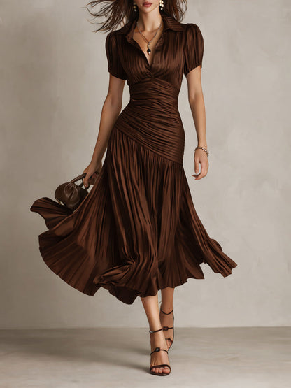 Vestido Midi Bodycon de Satén Plisado a Rayas Retro