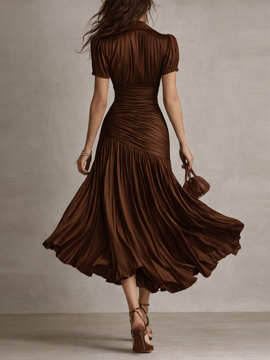 Vestido Midi Bodycon de Satén Plisado a Rayas Retro