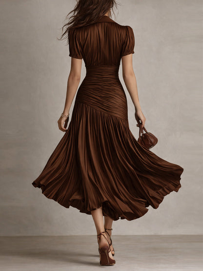 Vestido Midi Bodycon de Satén Plisado a Rayas Retro