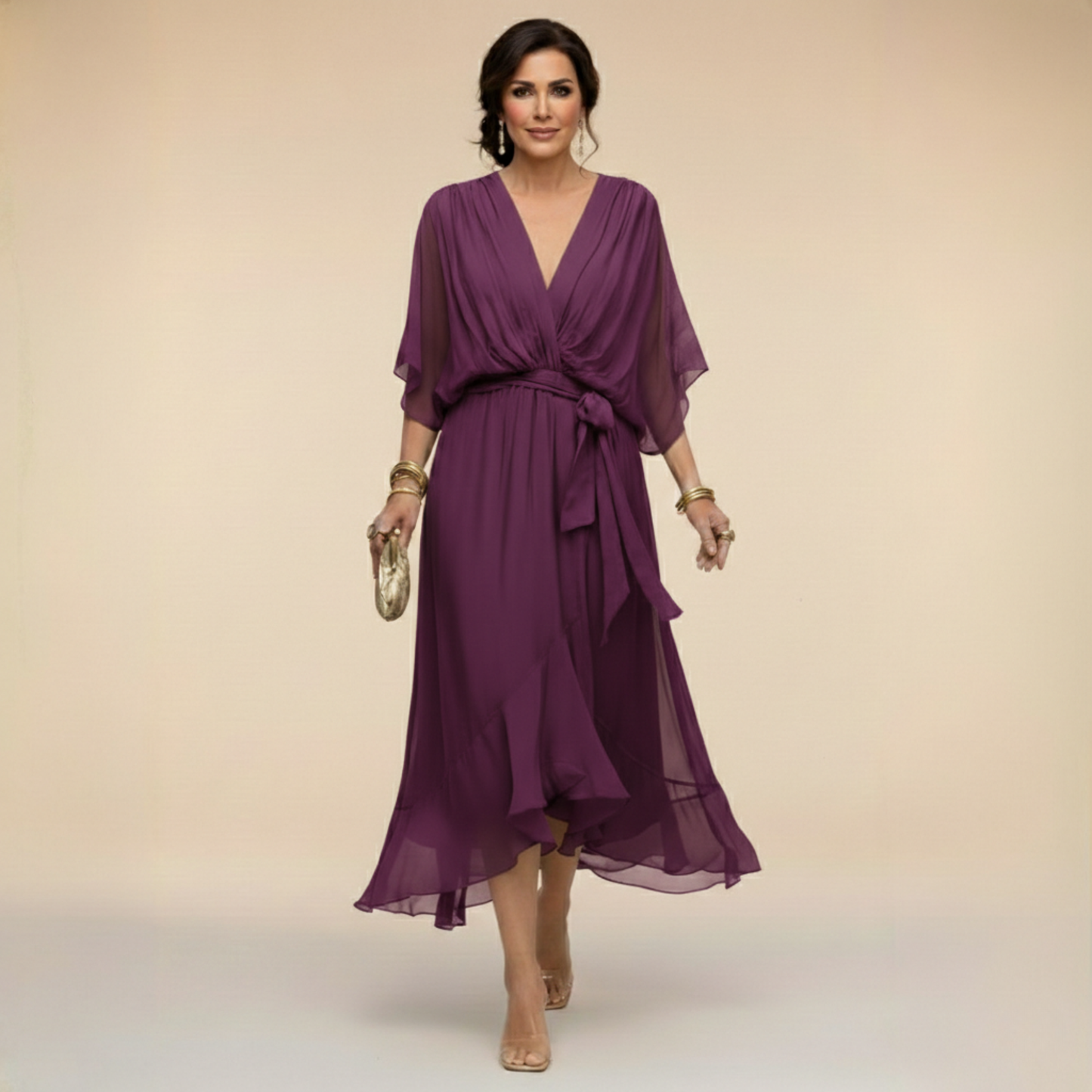 Abito da donna in chiffon con scollo a V