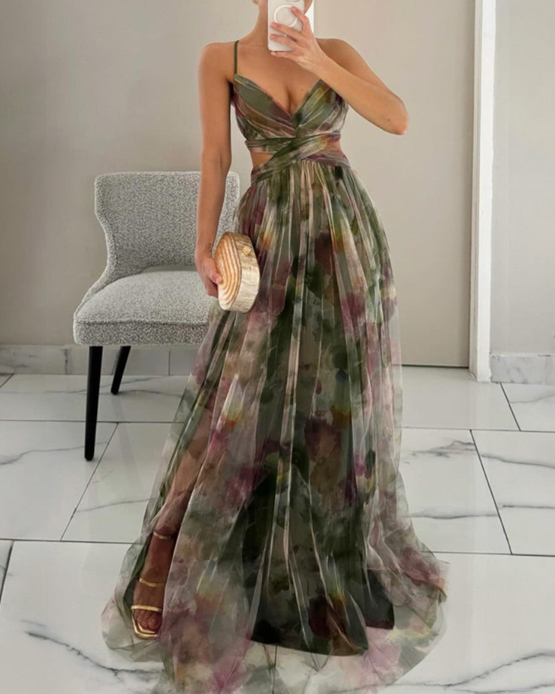 Vestito lungo con stampa floreale