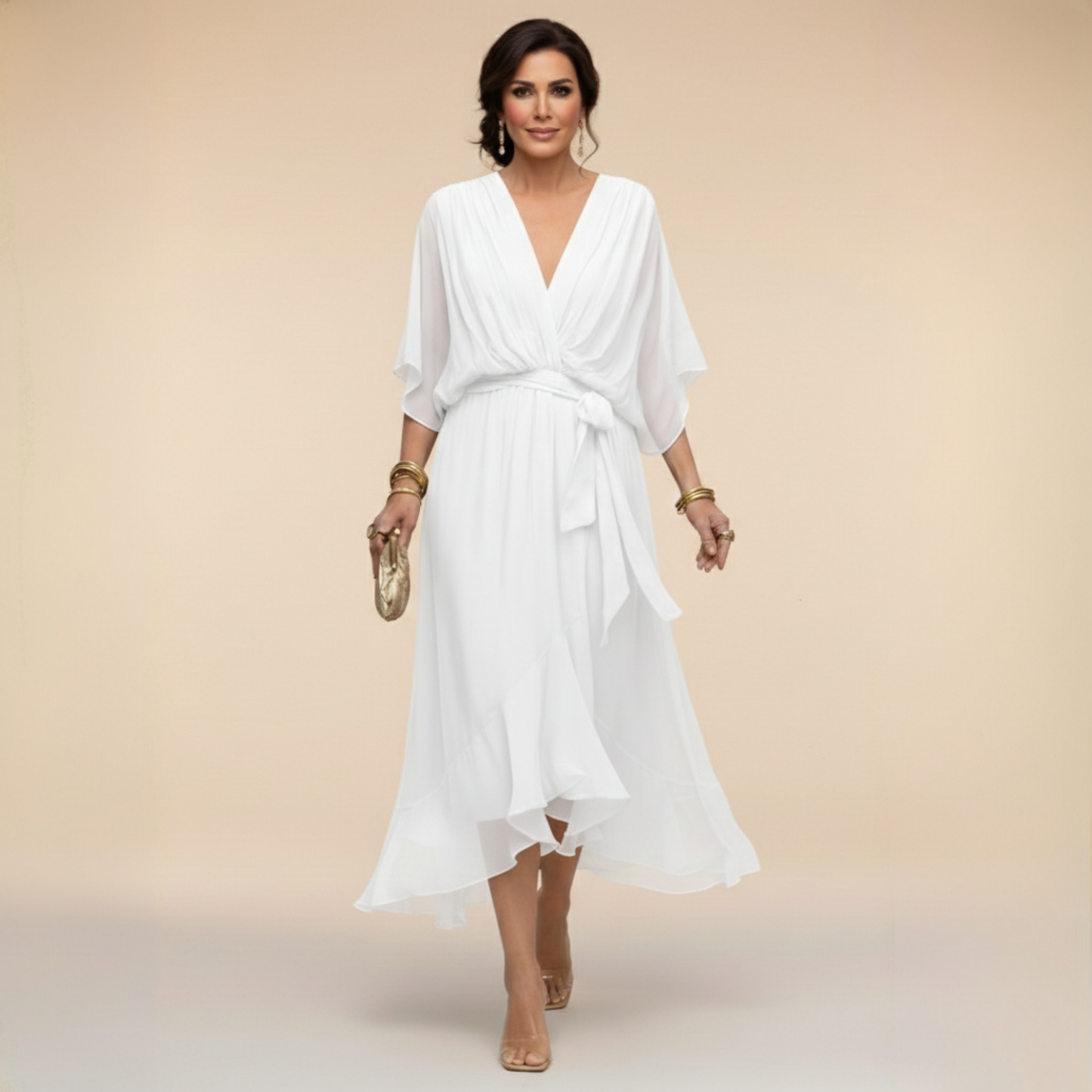 Abito da donna in chiffon con scollo a V