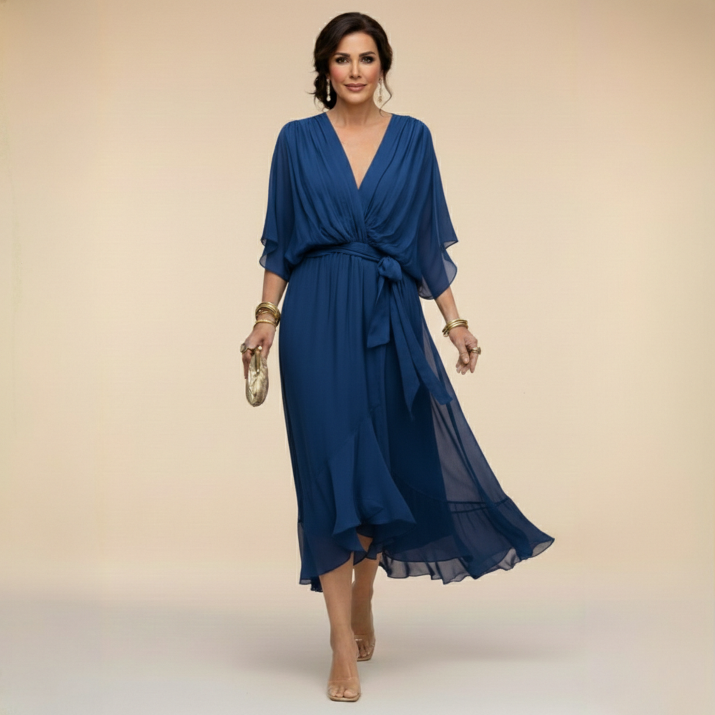 Abito da donna in chiffon con scollo a V