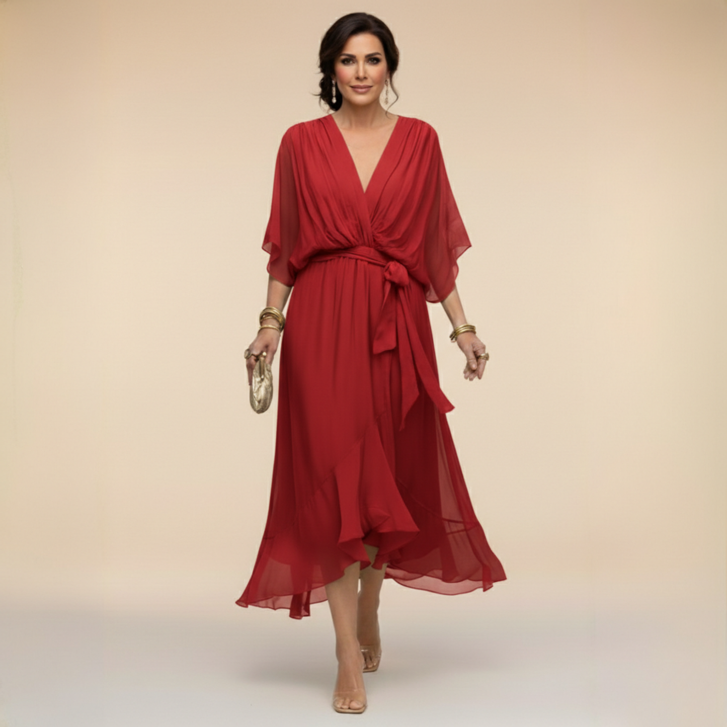 Abito da donna in chiffon con scollo a V
