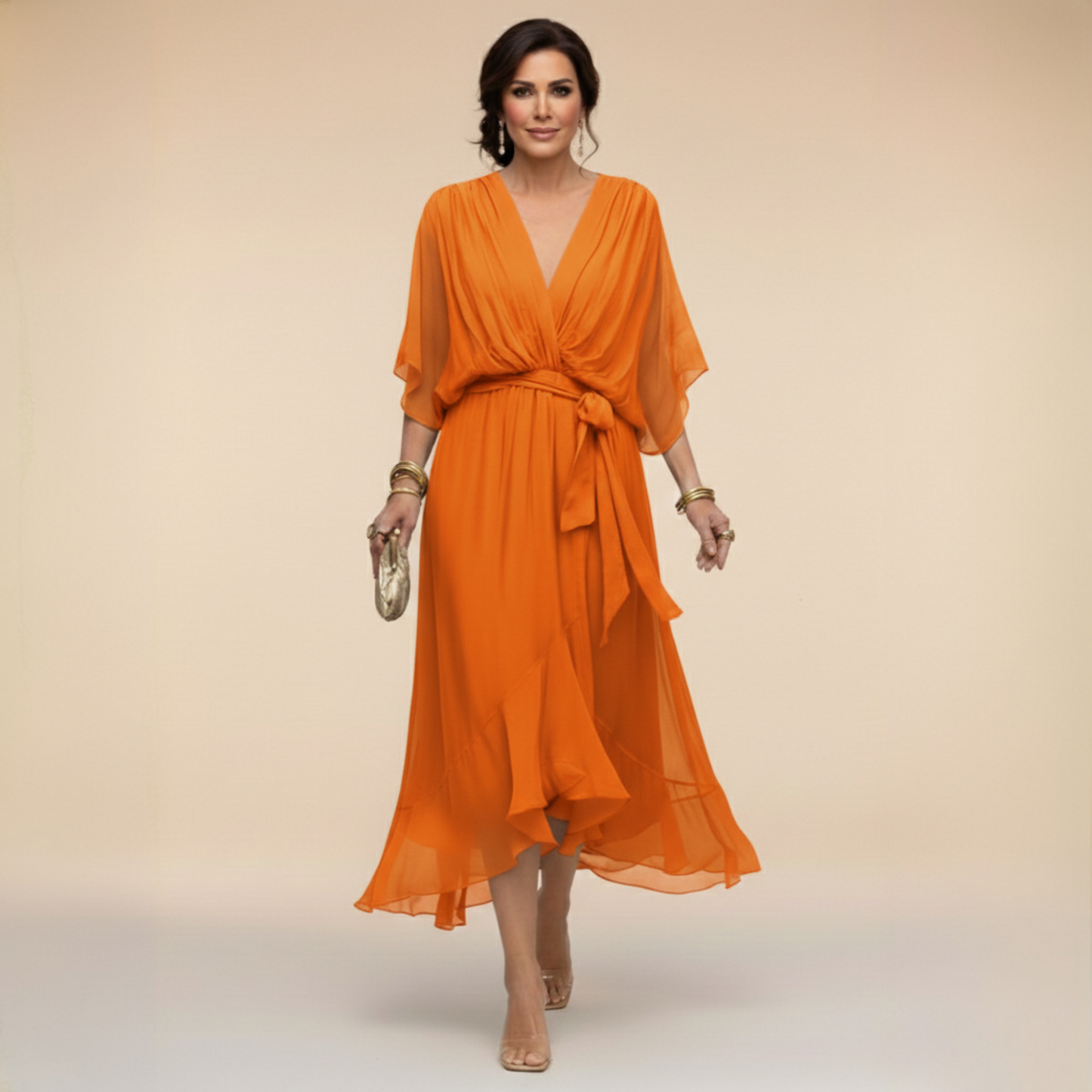 Abito da donna in chiffon con scollo a V