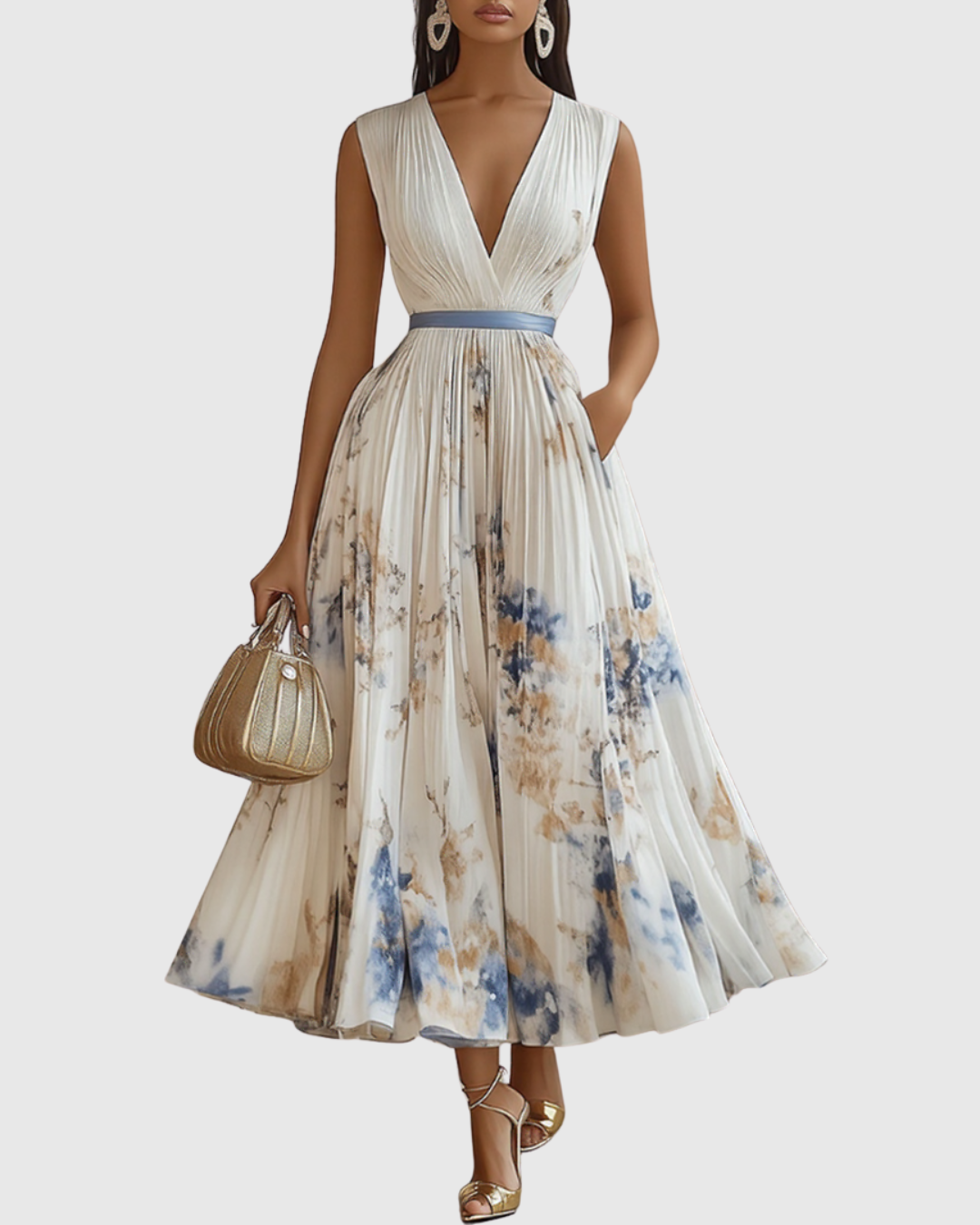 Elegante abito lungo con scollo a V