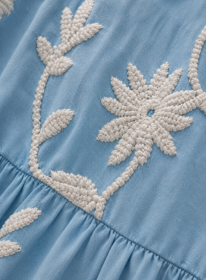 Vestito blu vintage ricamato
