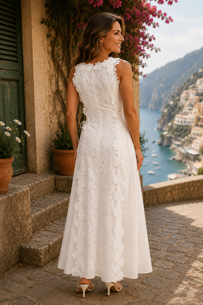 Elegante Vestido Blanco Maxi Bordado