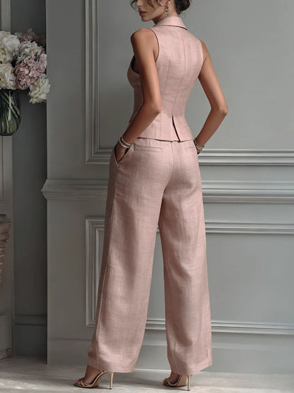 Completo da donna due pezzi con scollo a V e bottoni