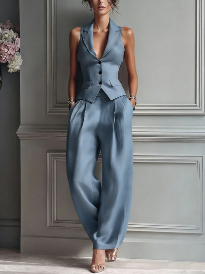 Completo da donna due pezzi con scollo a V e bottoni