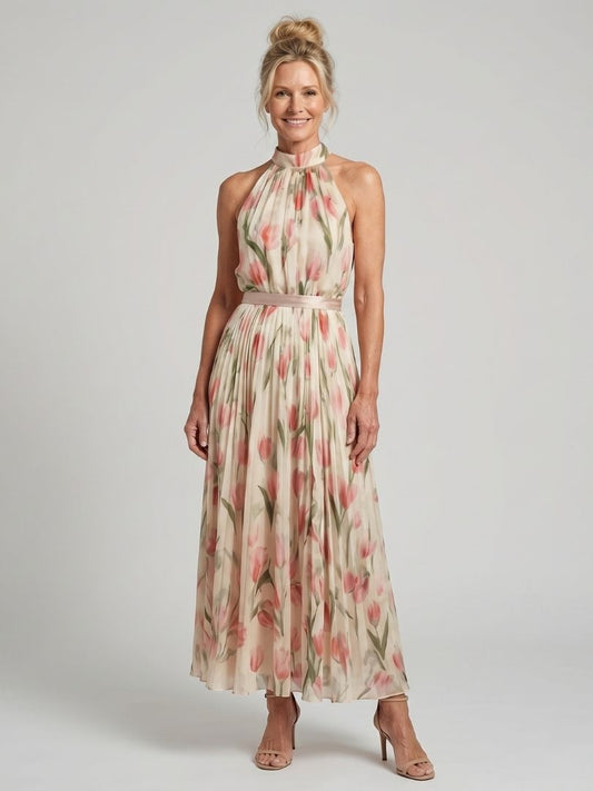 Abito midi floreale con scollo all'americana