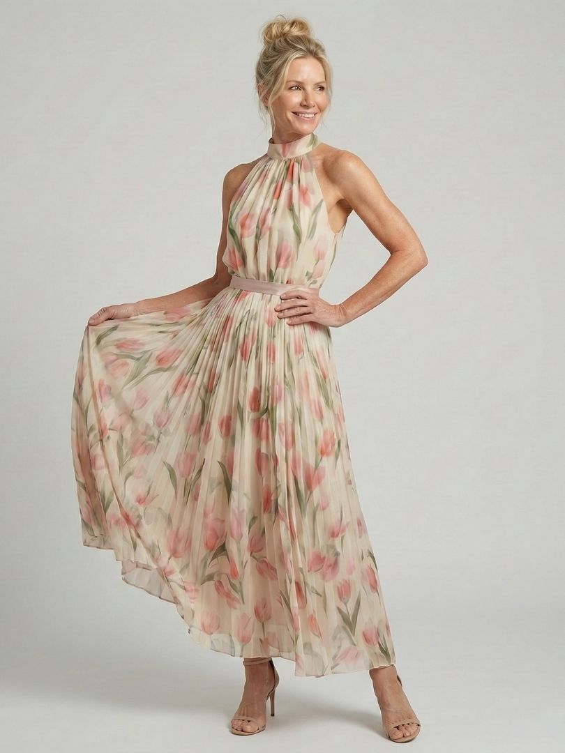 Abito midi floreale con scollo all'americana