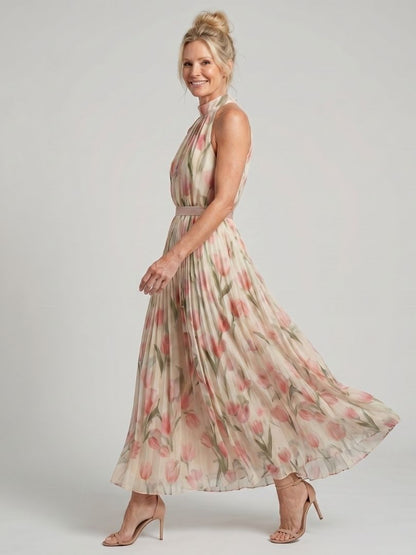 Abito midi floreale con scollo all'americana