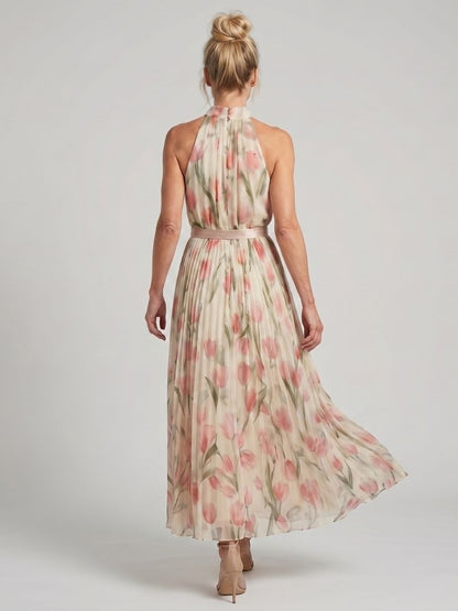 Abito midi floreale con scollo all'americana
