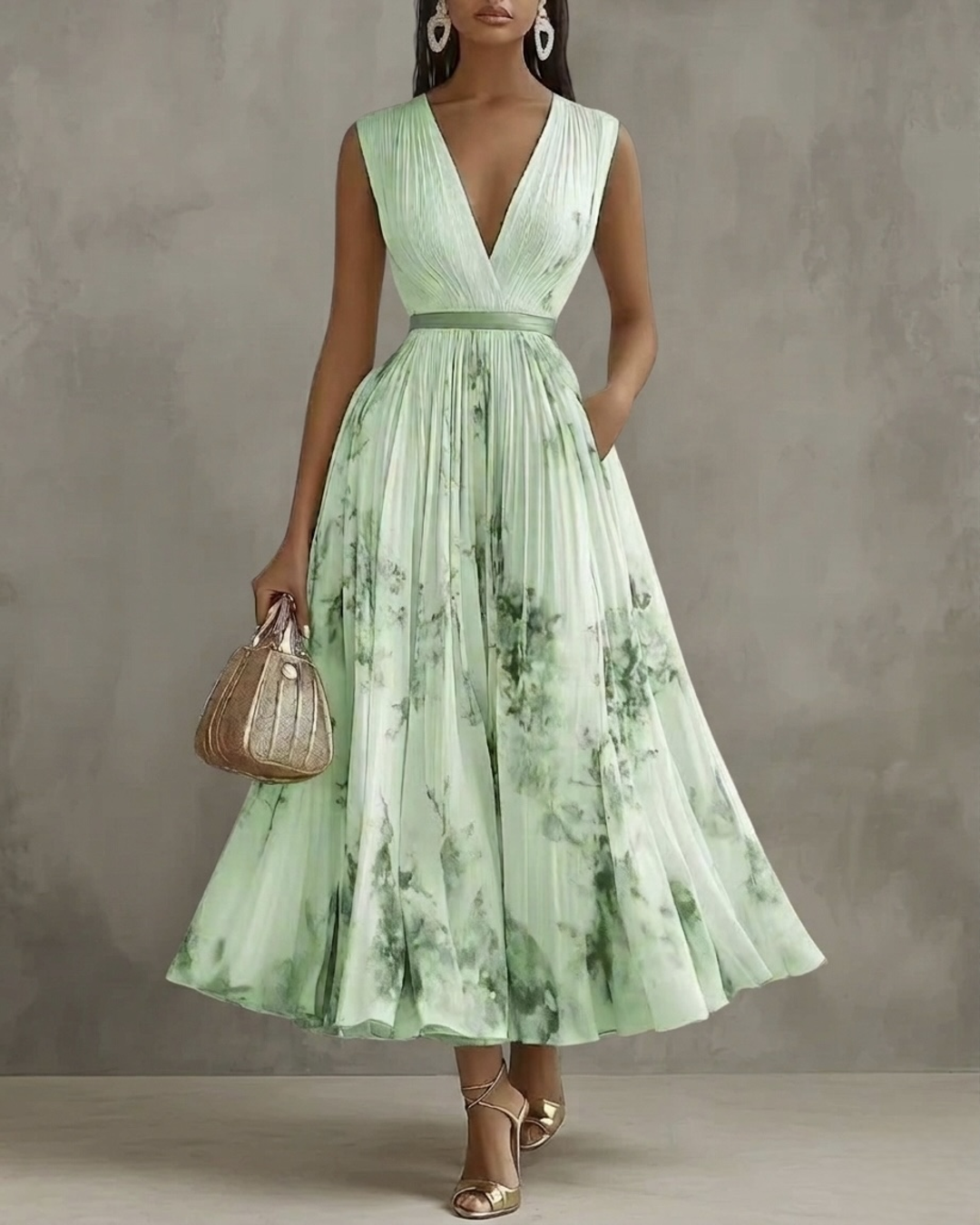 Elegante abito lungo con scollo a V