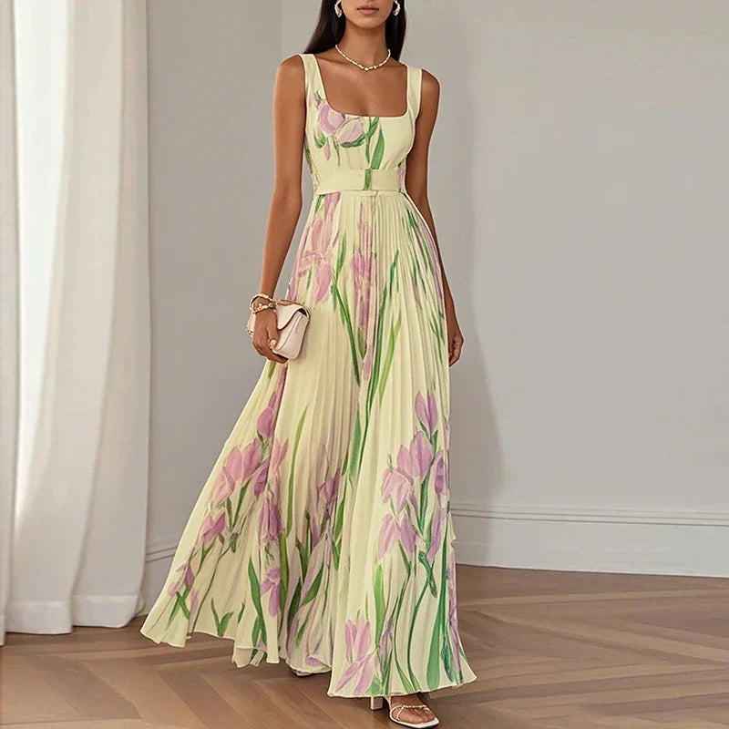 Vestito lungo a trapezio floreale