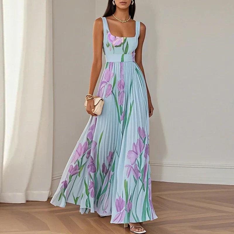 Vestito lungo a trapezio floreale