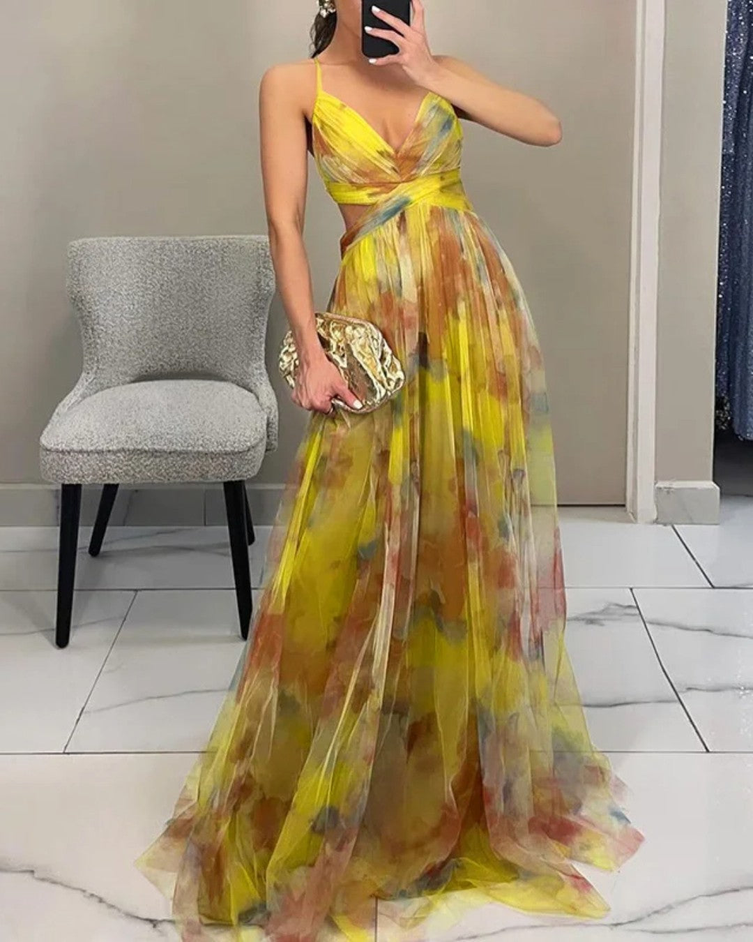 Vestito lungo con stampa floreale