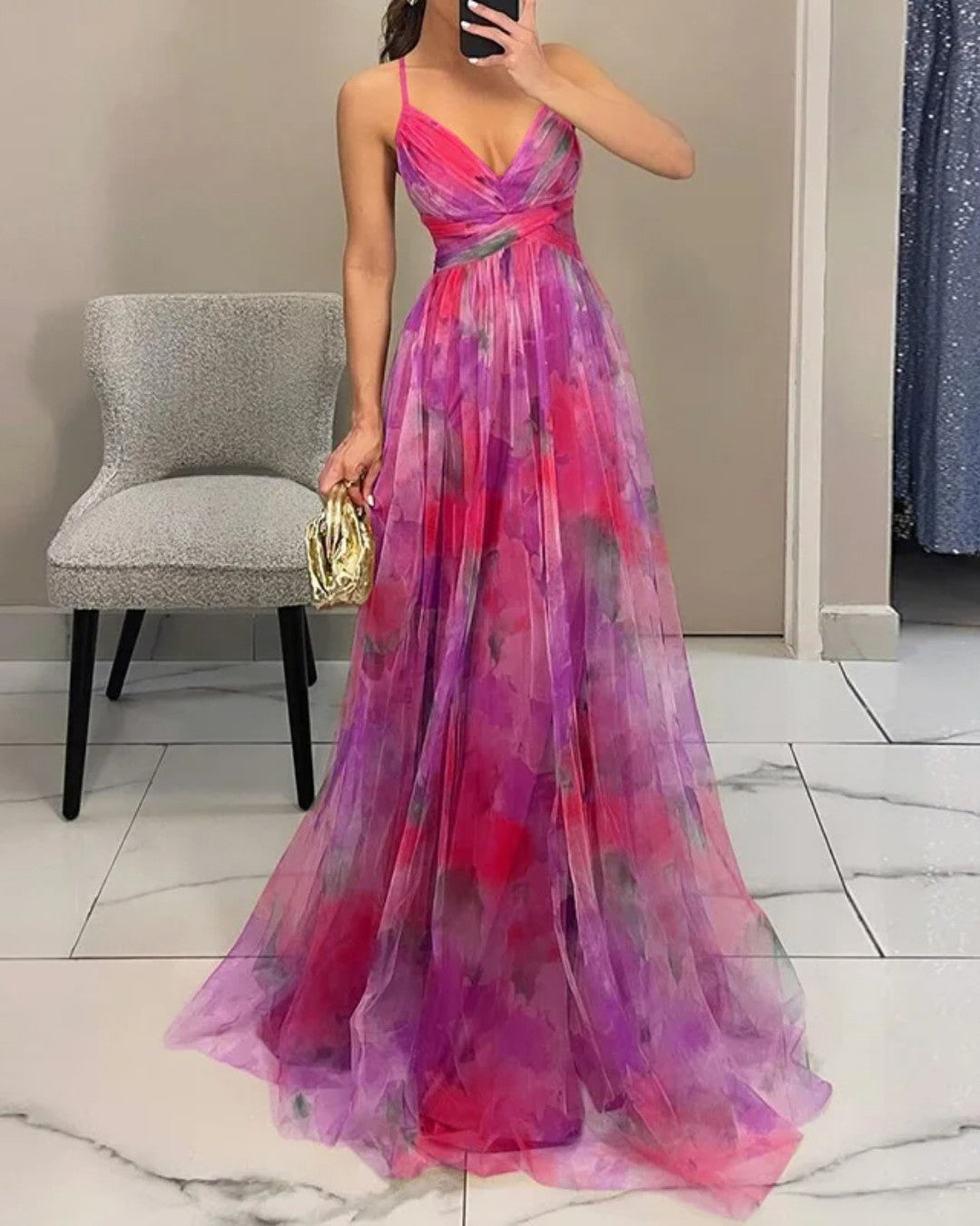 Vestito lungo con stampa floreale