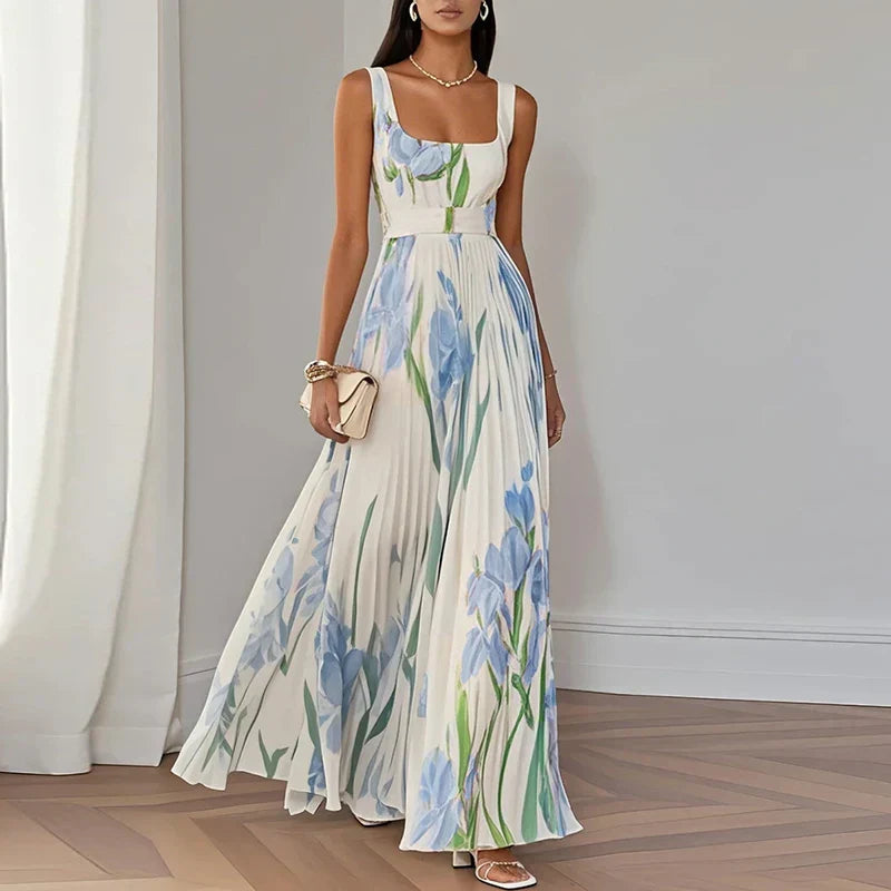 Vestito lungo a trapezio floreale