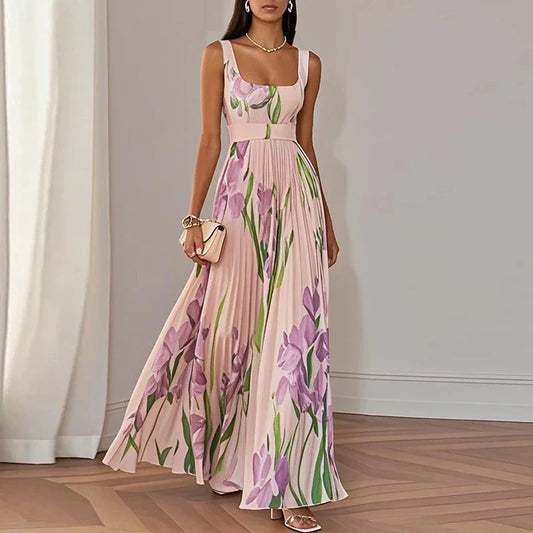 Vestito lungo a trapezio floreale