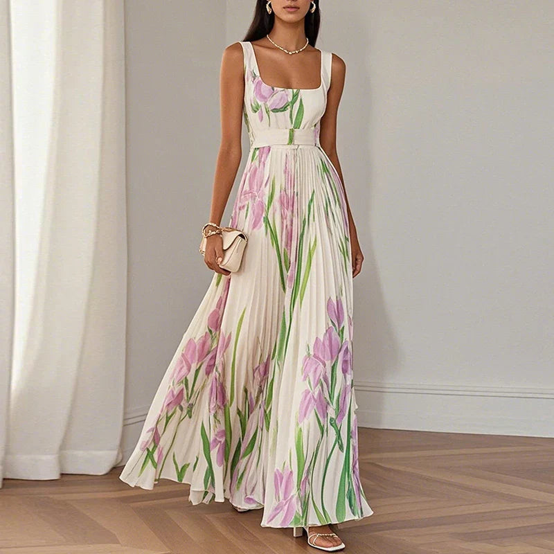 Vestito lungo a trapezio floreale