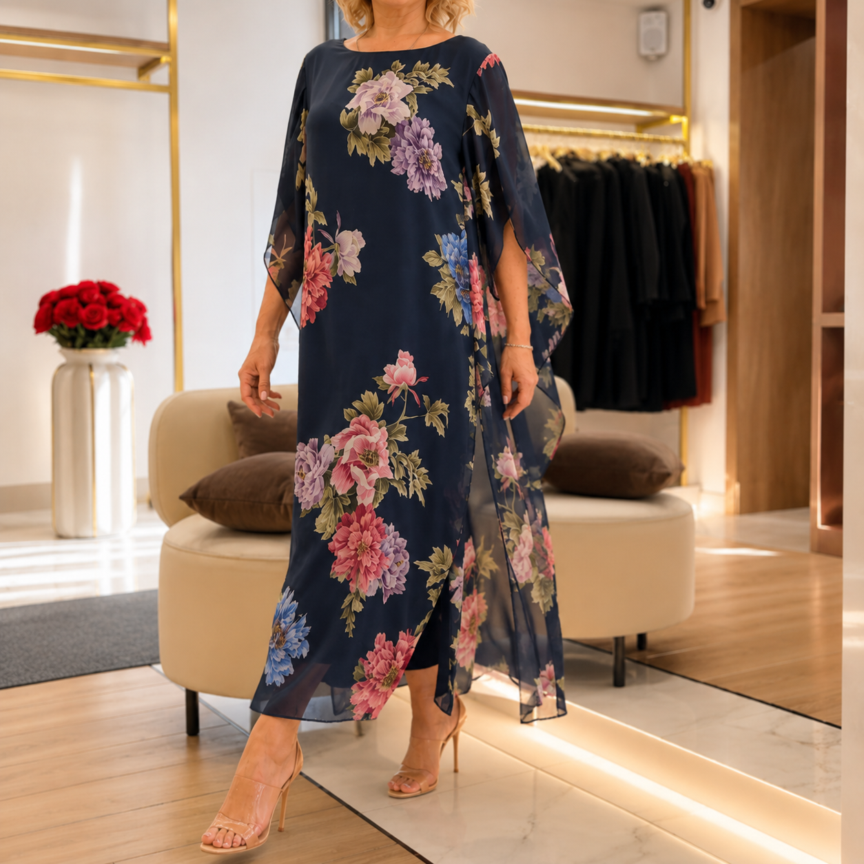 Abito Lungo Elegante a Fiori
