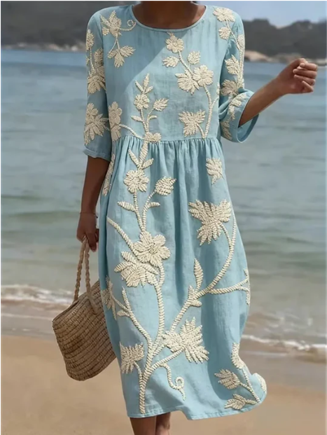 Vestito blu vintage ricamato