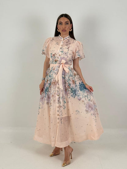 Abito elegante floreale a manica corta