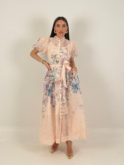 Abito elegante floreale a manica corta