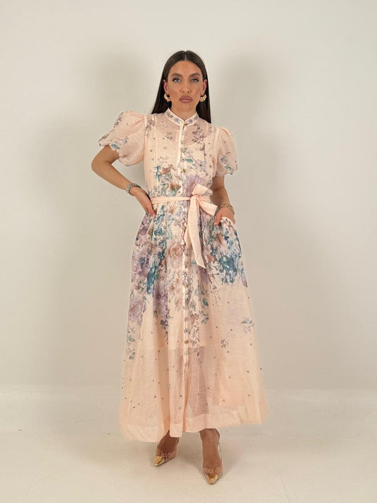 Abito elegante floreale a manica corta