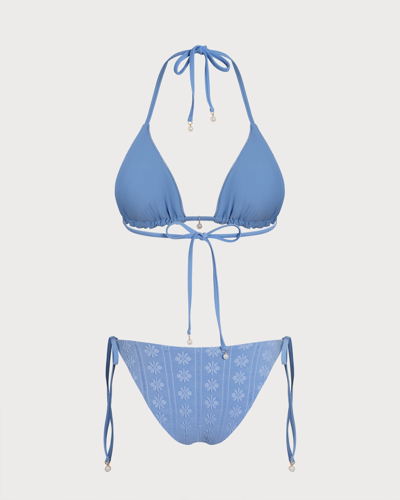 Completo Bikini Reversibile Triangolare con Halter Blu