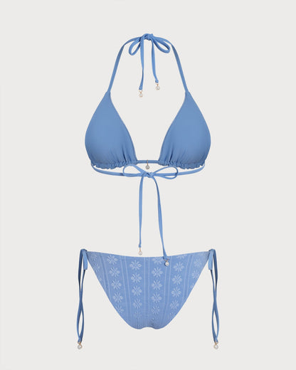 Completo Bikini Reversibile Triangolare con Halter Blu
