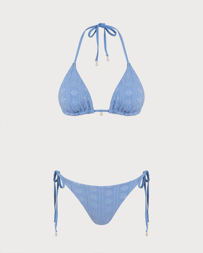 Completo Bikini Reversibile Triangolare con Halter Blu
