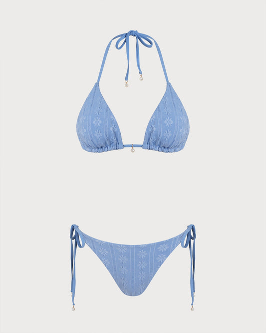Completo Bikini Reversibile Triangolare con Halter Blu
