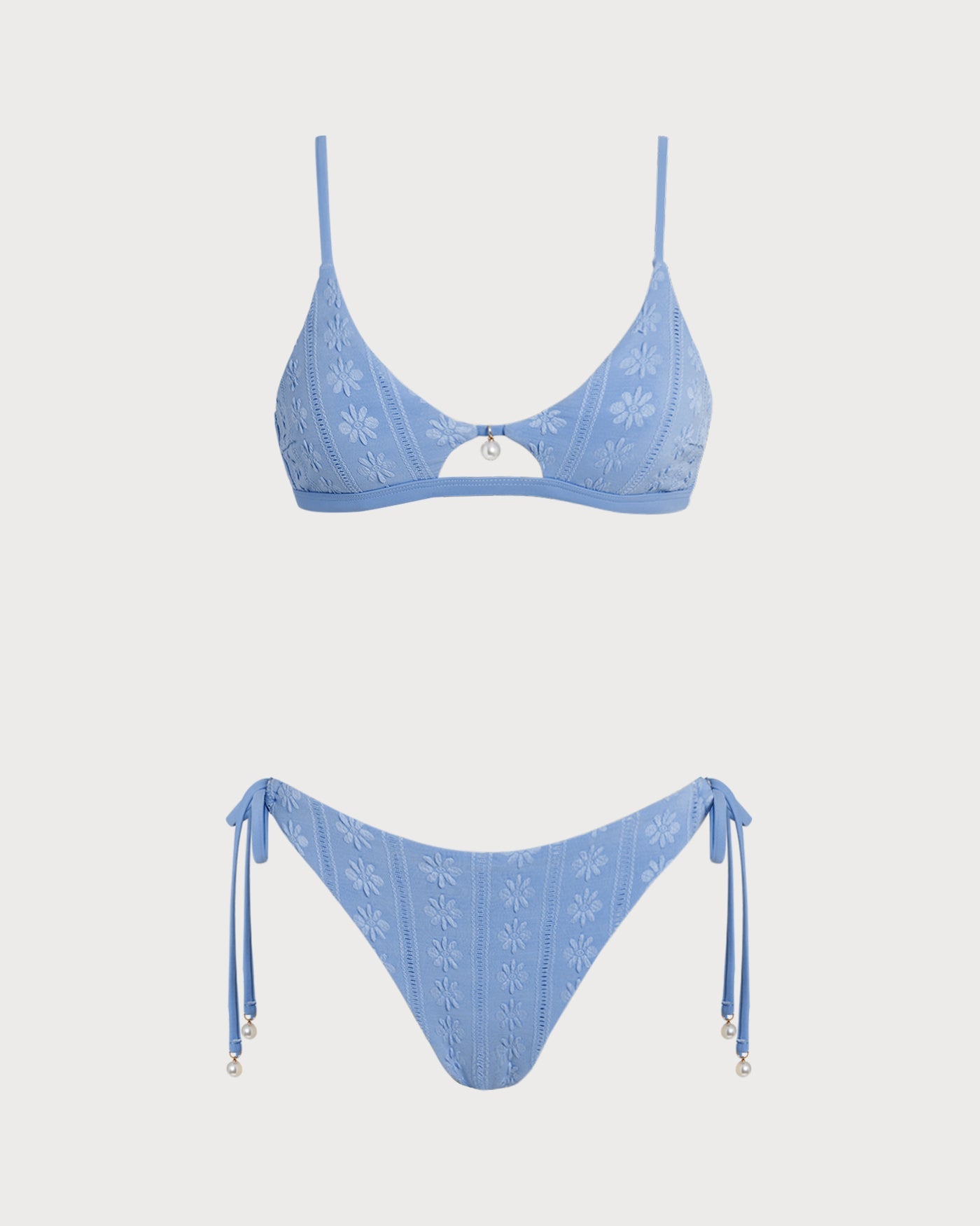 Completo Bikini Triangolare Floreale Blu con Scollatura a U